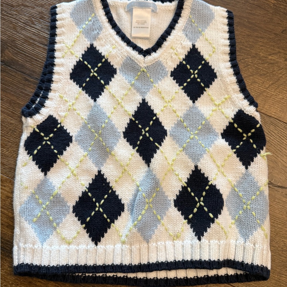 Janie and Jack Argyle Sweater Vest - Navy, Light Blue, White